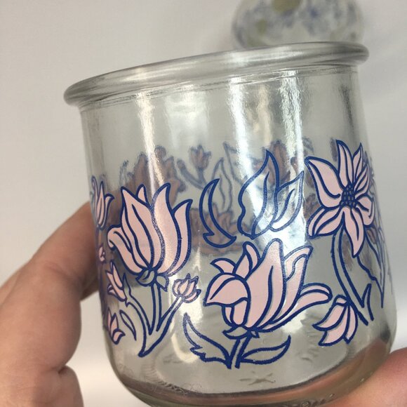 3 Oui Limited Edition 6 oz Floral Glass Yogurt Cups Jars Pink Yellow Flower - Picture 6 of 16